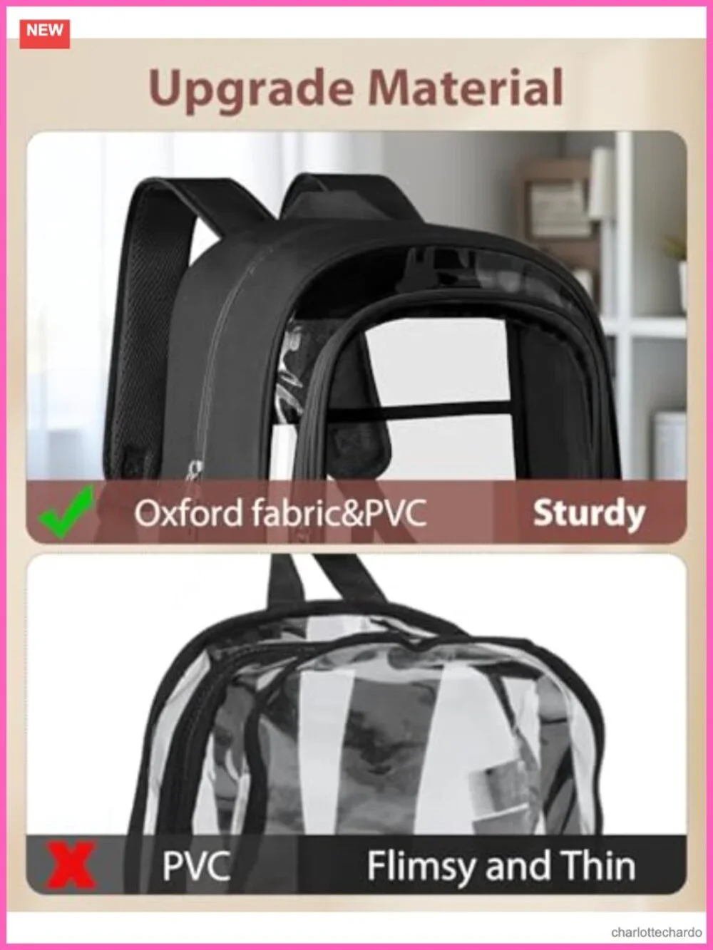 Clear Backpack PVC Oxford Fabric Heavy Duty Transparent Bookbag Large Capacity